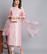  women kurta and trousers pant set silk blend