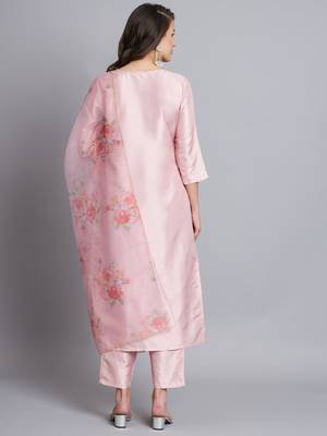  women kurta and trousers pant set silk blend 2