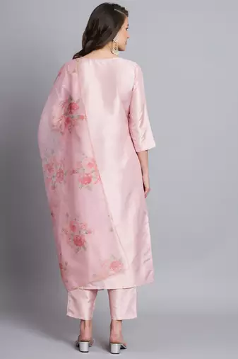 women kurta and trousers pant set silk blend