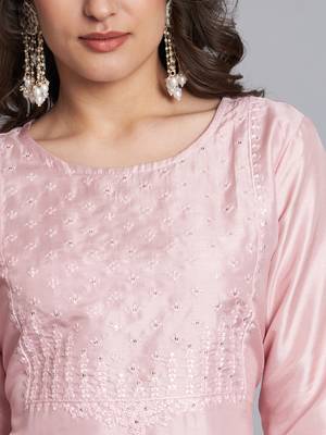  women kurta and trousers pant set silk blend 3