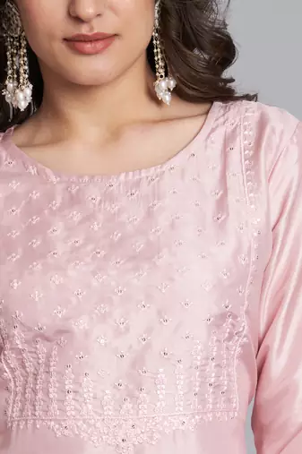  women kurta and trousers pant set silk blend
