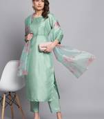  women kurta and trousers pant set silk blend
