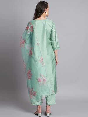  women kurta and trousers pant set silk blend 2