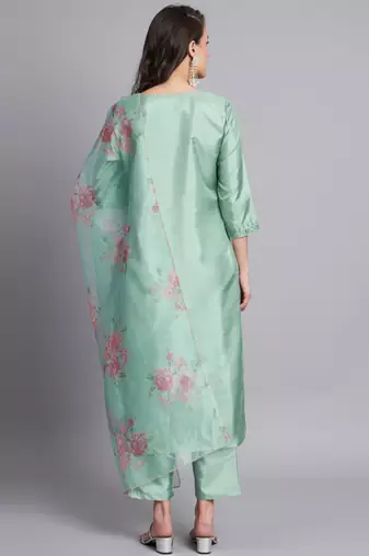  women kurta and trousers pant set silk blend