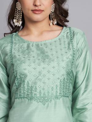  women kurta and trousers pant set silk blend 3