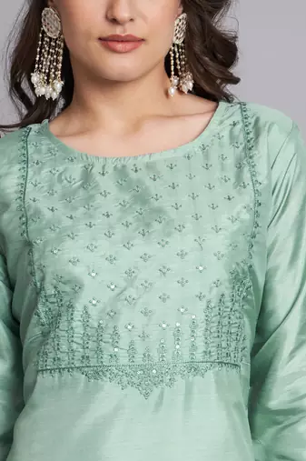  women kurta and trousers pant set silk blend