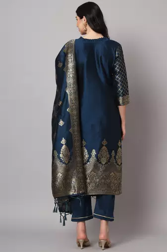  women silk blend kurta pant dupatta set