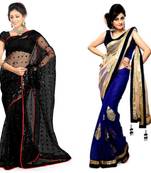 black and blue embroidered chiffon saree with blouse