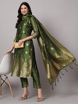  women silk blend kurta pant dupatta set 1