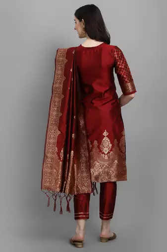  women silk blend kurta pant dupatta set