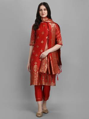  women silk blend kurta pant dupatta set 1