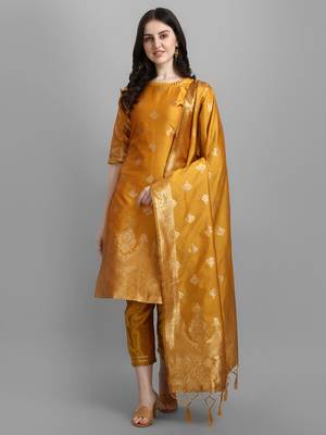  women silk blend kurta pant dupatta set 1