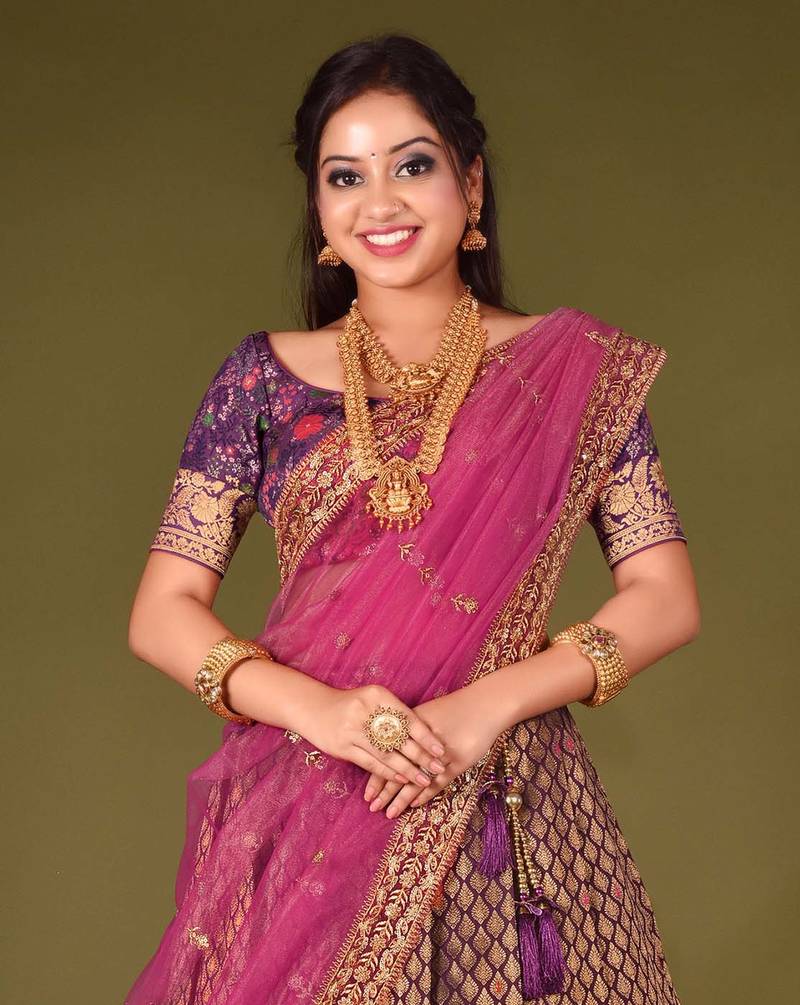 Wine colour Banarasi Silk Zari Work Lehenga With dupatta and unstitched blouse.