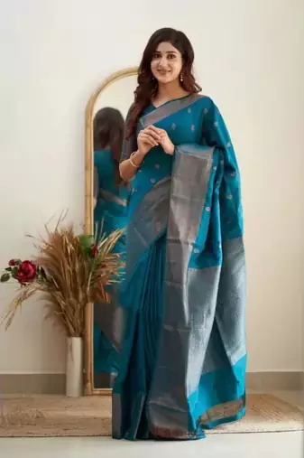  Skyblue Color Silk Blend Blend Sarees With Blouse