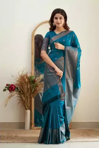  Skyblue Color Silk Blend Blend Sarees With Blouse