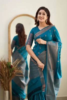  Skyblue Color Silk Blend Blend Sarees With Blouse 4