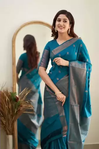  Skyblue Color Silk Blend Blend Sarees With Blouse