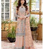Peach Heavy Embroidery worked semi stitched Pakistani suite in net