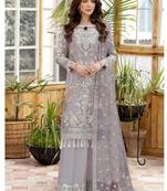 Lavender Heavy Embroidery worked Pakistani semi stitched suite in net 