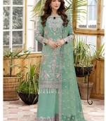Teal Green Heavy Embroidery worked Pakistani Semi stitched suite in net