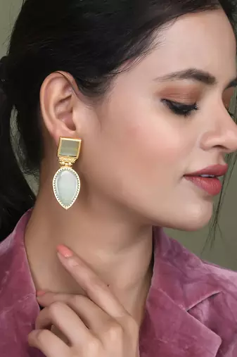 Green ethnic drop earrings