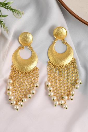 Gold filigree handcrafted long dangle earrings