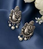 Silver plated oxidised ganesh handcrafted stud earrings