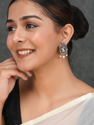 Silver plated oxidised ganesh handcrafted stud earrings 2