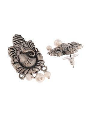 Silver plated oxidised ganesh handcrafted stud earrings 3