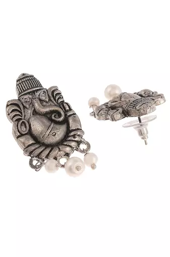 Silver plated oxidised ganesh handcrafted stud earrings