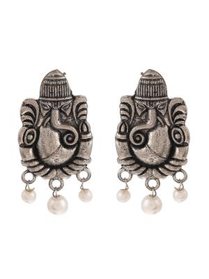 Silver plated oxidised ganesh handcrafted stud earrings 4
