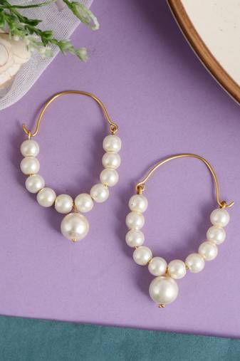 Gold plated pearl hoop earrings