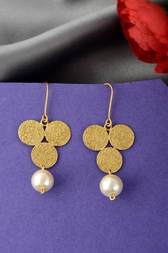 Gold plated pearl beads drop earrings