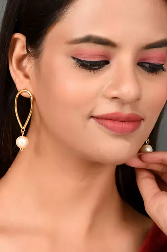 Gold plated geometric handcrafted drop earrings