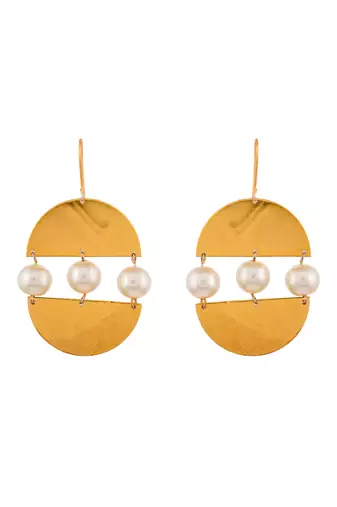 Gold-plated pearls contemporary drop earrings