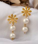 Gold plated flowel pearl drop earrings