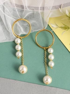 Gold plated pearl drop earrings 1