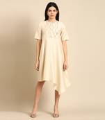 Beige mukesh silk cotton dress