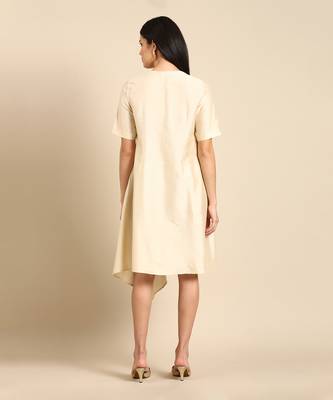 Beige mukesh silk cotton dress 4