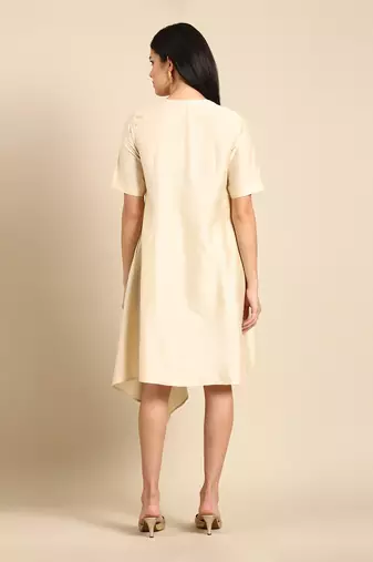 Beige mukesh silk cotton dress
