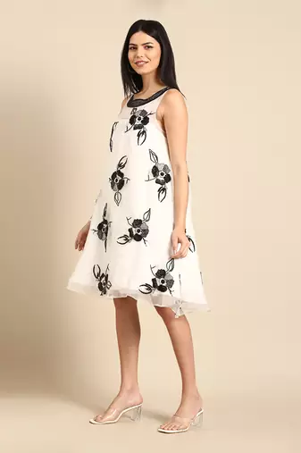 White crushed silk organza dress