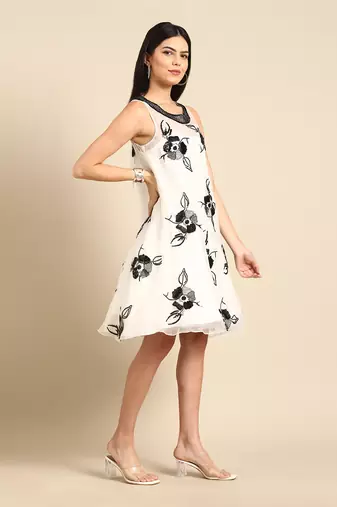 White crushed silk organza dress