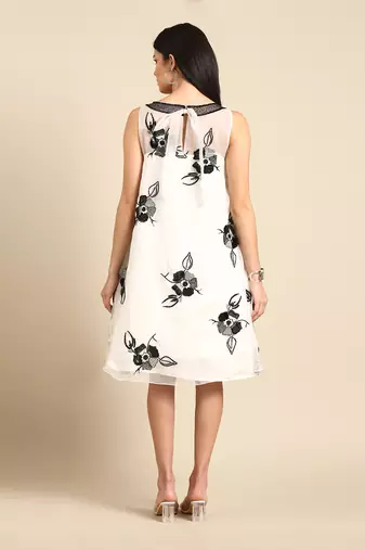 White crushed silk organza dress
