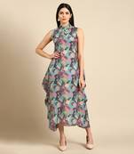 Blue grey muslin digital print dress