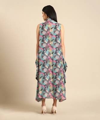 Blue grey muslin digital print dress 4