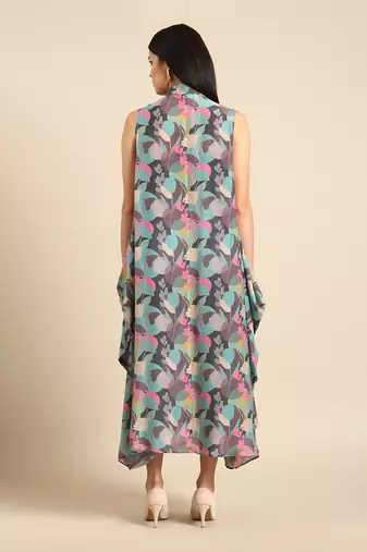 Blue grey muslin digital print dress