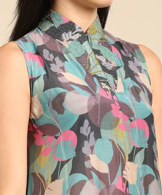 Blue grey muslin digital print dress 5