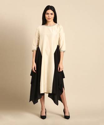Beige cotton silk panel dress 1