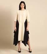 Beige cotton silk panel dress