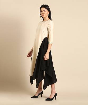 Beige cotton silk panel dress 2